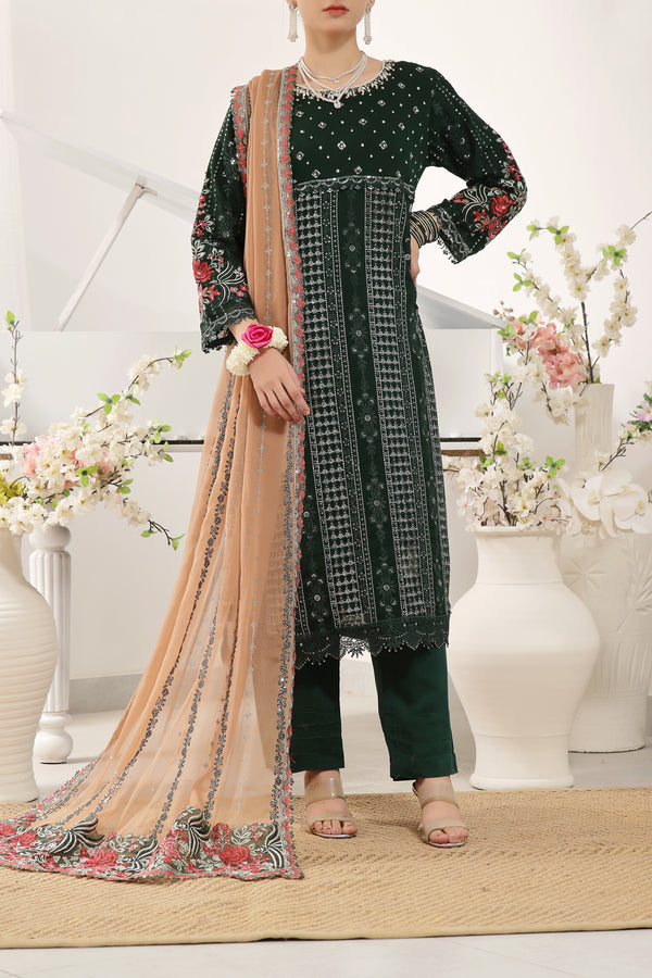 3 PIECE - LUXURY EMBROIDERED CHIFFON SUIT
