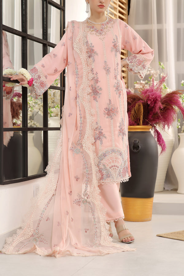 3 PIECE - LUXURY EMBROIDERED CHIFFON SUIT