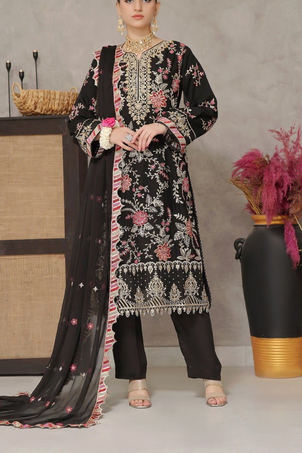 3 PIECE - LUXURY EMBROIDERED CHIFFON SUIT