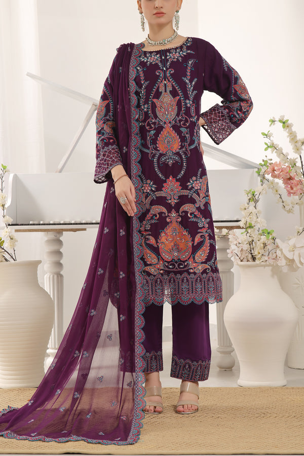 3 PIECE - LUXURY EMBROIDERED CHIFFON SUIT