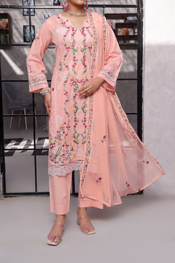 3 Piece Luxury Embroidered Slub Lawn Suit