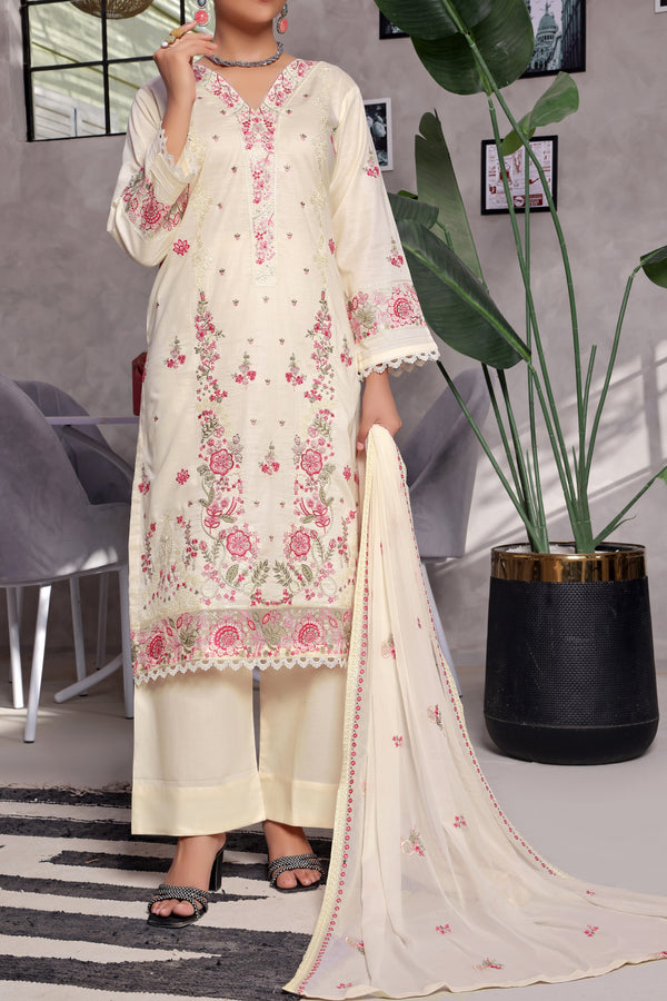 3 Piece Luxury Embroidered Slub Lawn Suit