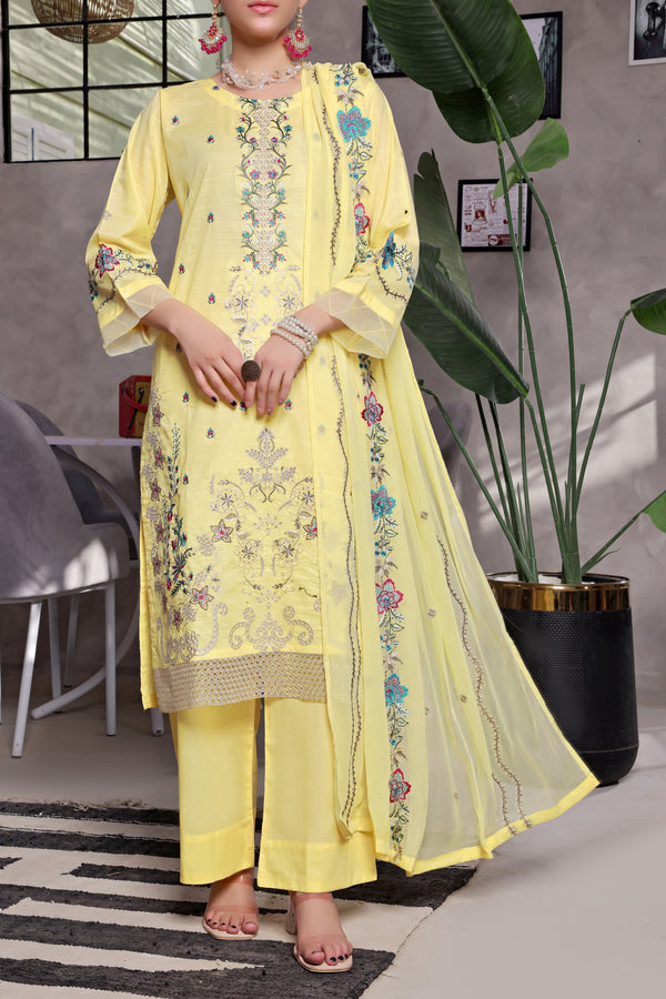 3 Piece Luxury Embroidered Slub Lawn Suit