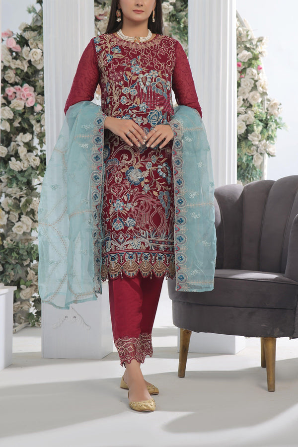 3 PIECE - LUXURY EMBROIDERED CHIFFON SUIT