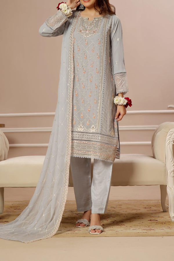 3 PIECE - LUXURY EMBROIDERED CHIFFON SUIT