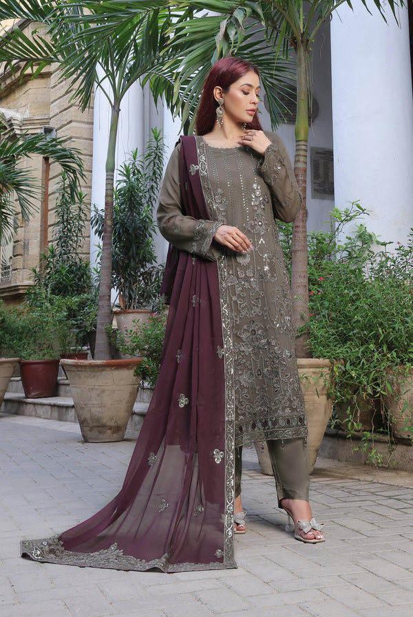 3 PIECE - LUXURY EMBROIDERED CHIFFON SUIT