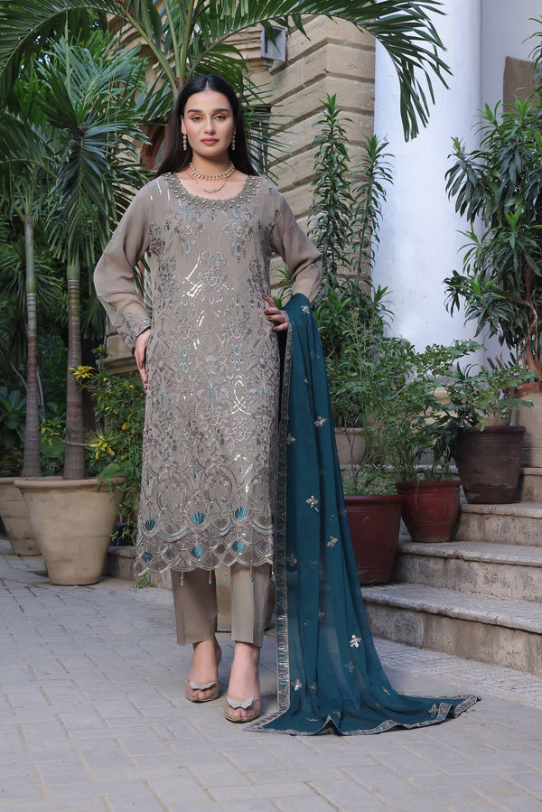 3 PIECE - LUXURY EMBROIDERED CHIFFON SUIT