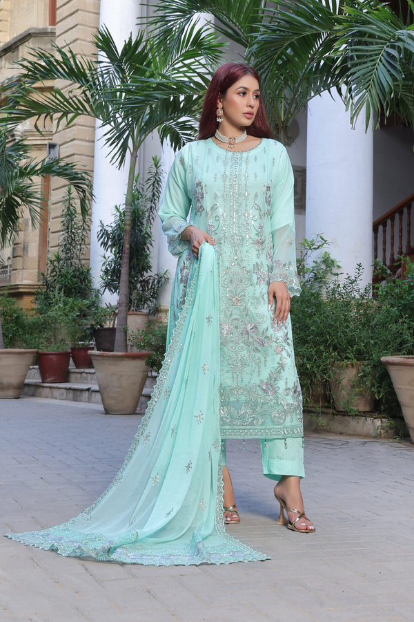 3 PIECE - LUXURY EMBROIDERED CHIFFON SUIT