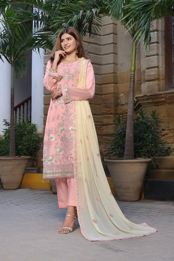 3 PIECE - LUXURY EMBROIDERED CHIFFON SUIT