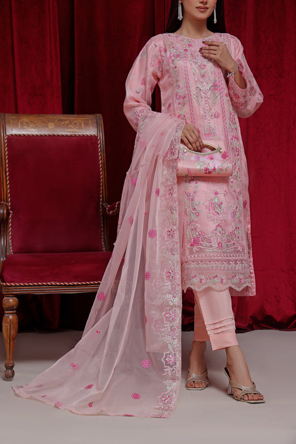 Embroidered Organza with Printed Silk Inner & Fancy Clutch