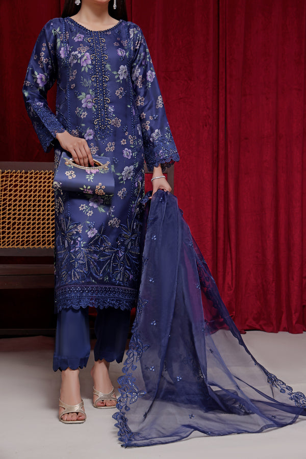 Embroidered Organza with Printed Silk Inner & Fancy Clutch