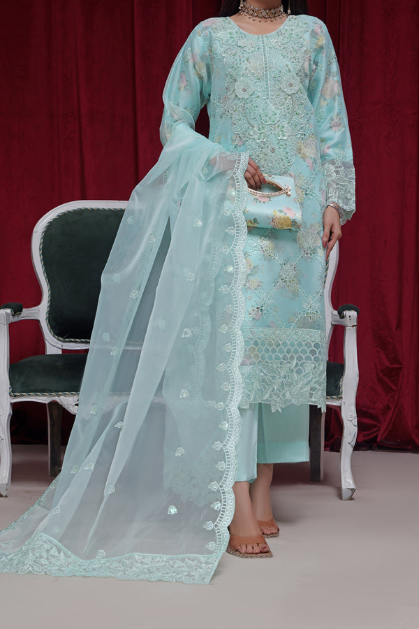 Embroidered Organza with Printed Silk Inner & Fancy Clutch