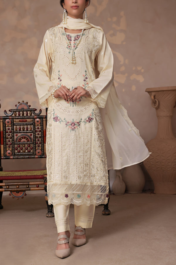 3 PIECE - LUXURY EMBROIDERED CHIKANKARI LAWN SUIT