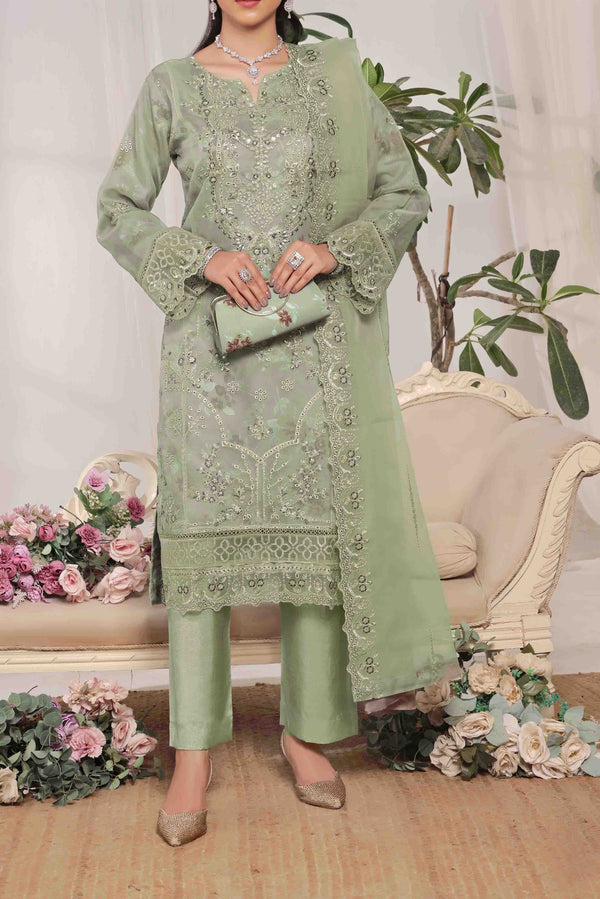 Embroidered Organza with Printed Silk Inner & Fancy Clutch