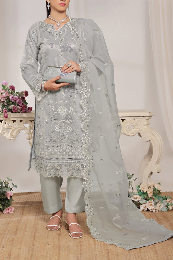 Embroidered Organza with Printed Silk Inner & Fancy Clutch