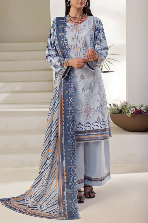 3 PIECE - DIGITAL PRINTED EMBROIDERED CHIKANKARI LAWN SUIT