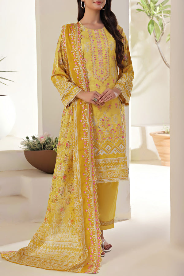 3 PIECE - DIGITAL PRINTED EMBROIDERED CHIKANKARI LAWN SUIT