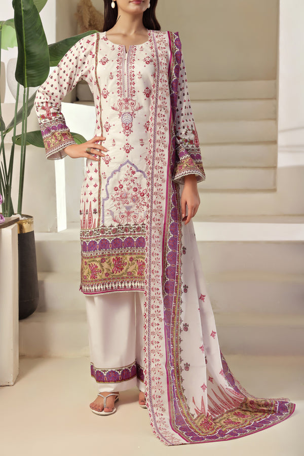 3 PIECE - DIGITAL PRINTED EMBROIDERED CHIKANKARI LAWN SUIT