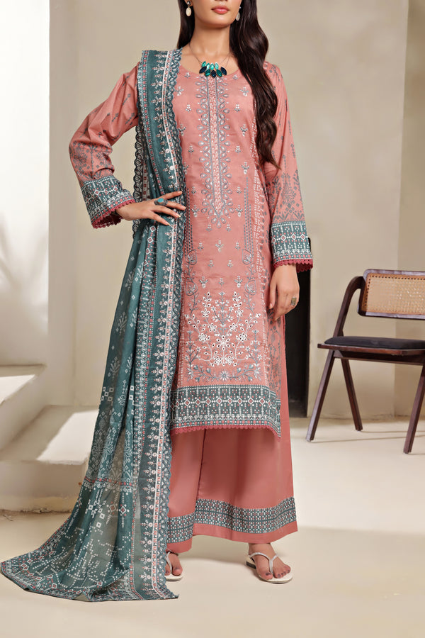 3 PIECE - DIGITAL PRINTED EMBROIDERED CHIKANKARI LAWN SUIT