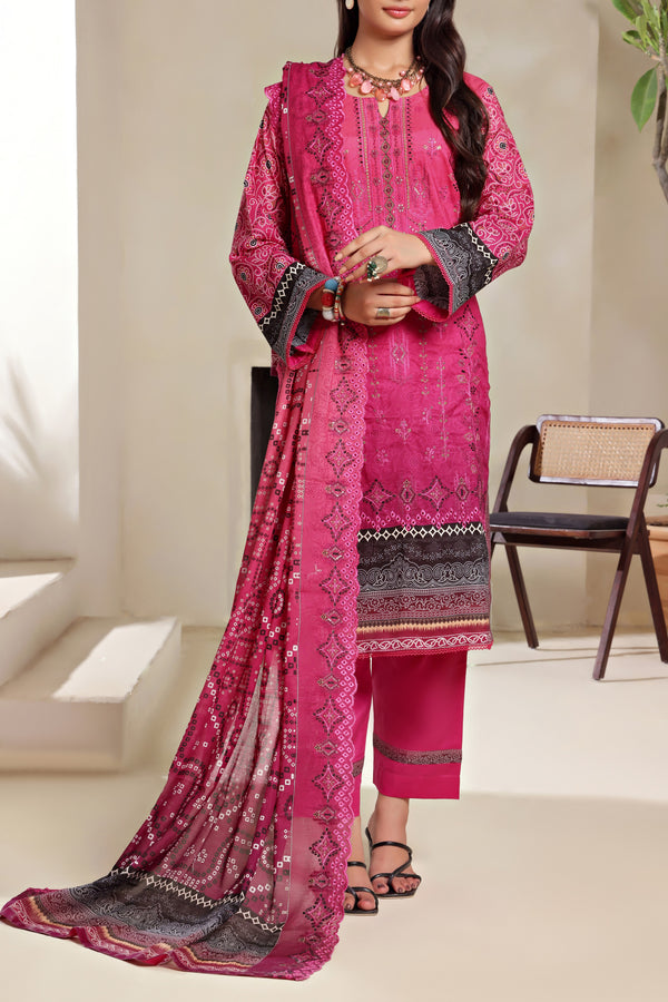 3 PIECE - DIGITAL PRINTED EMBROIDERED CHIKANKARI LAWN SUIT