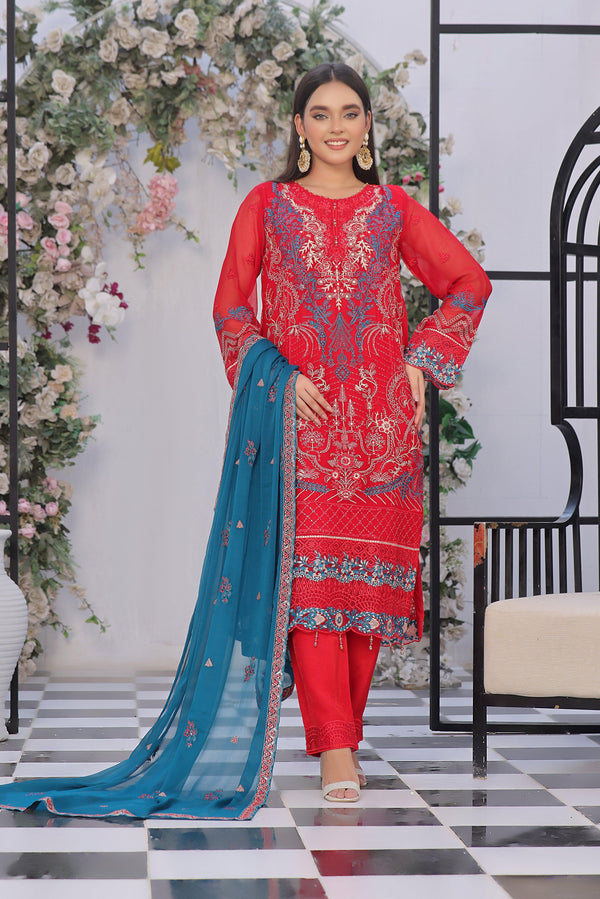 3 PIECE - LUXURY EMBROIDERED CHIFFON SUIT