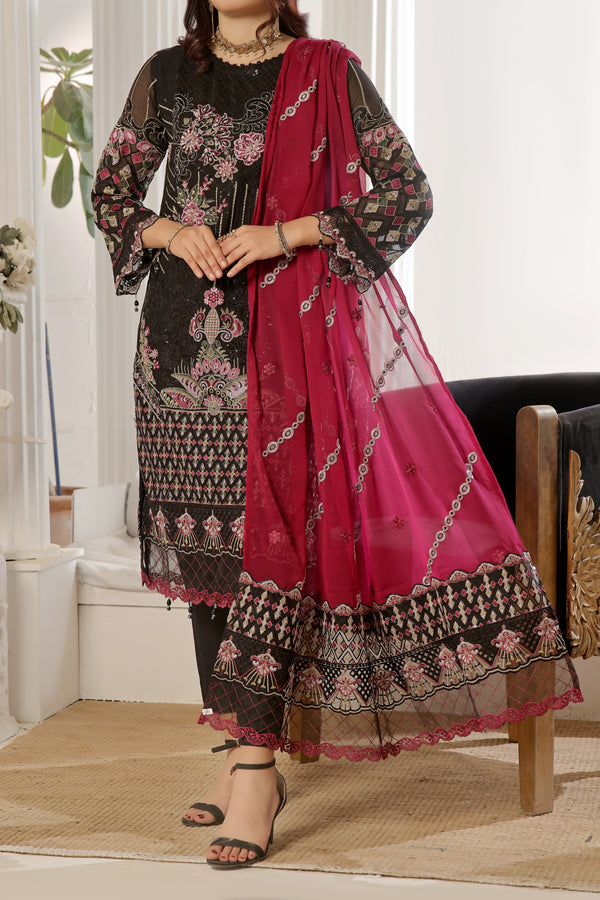 3 PIECE - LUXURY EMBROIDERED CHIFFON SUIT