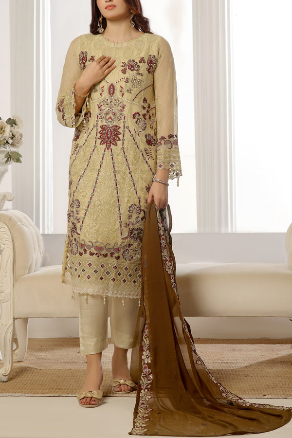3 PIECE - LUXURY EMBROIDERED CHIFFON SUIT