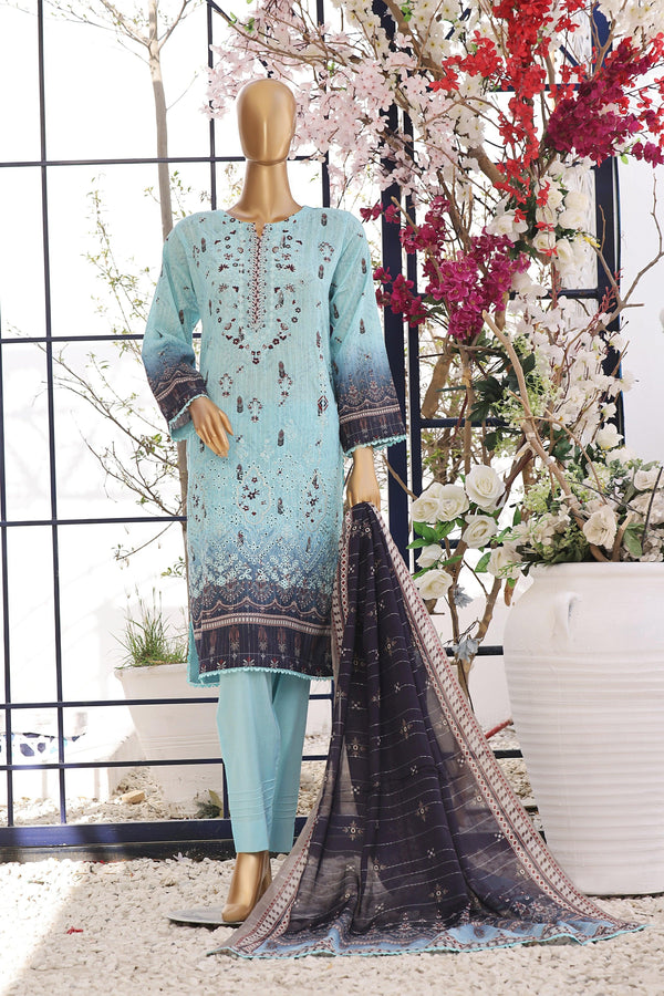 3 PIECE - DIGITAL PRINTED CHIKANKARI LAWN SUIT - PAK FABRICS