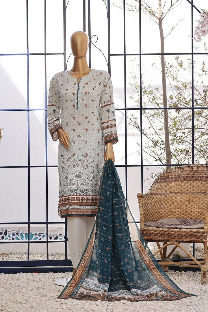 3 PIECE - DIGITAL PRINTED CHIKANKARI LAWN SUIT - PAK FABRICS