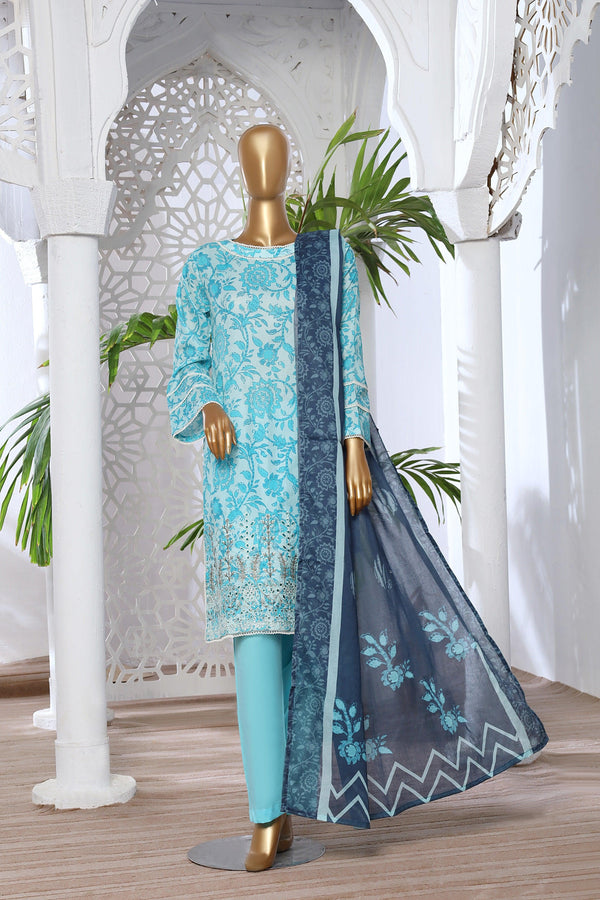 3 PIECE - DIGITAL PRINTED CHIKANKARI LAWN SUIT - PAK FABRICS