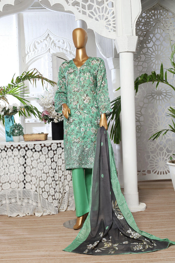 3 PIECE - DIGITAL PRINTED CHIKANKARI LAWN SUIT - PAK FABRICS