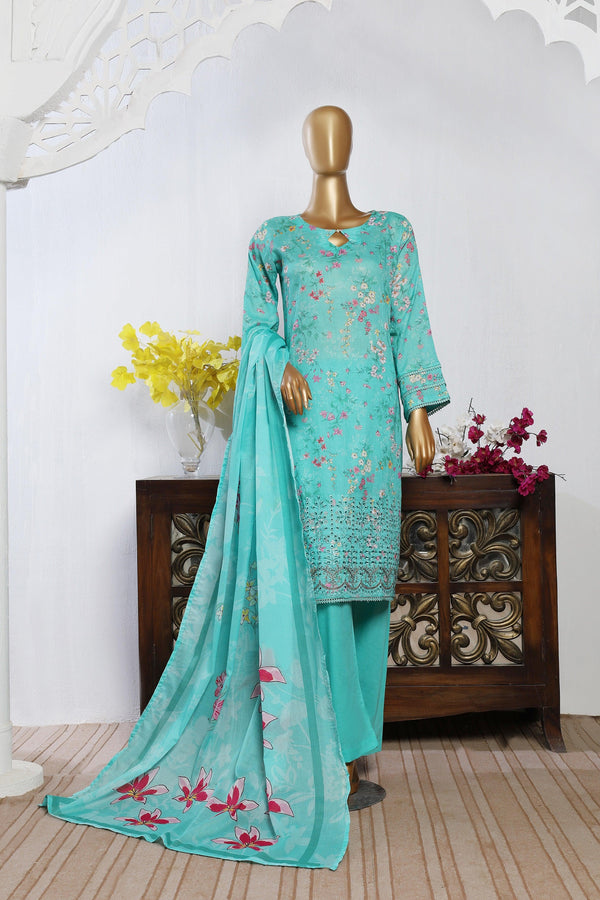 3 PIECE - DIGITAL PRINTED CHIKANKARI LAWN SUIT - PAK FABRICS