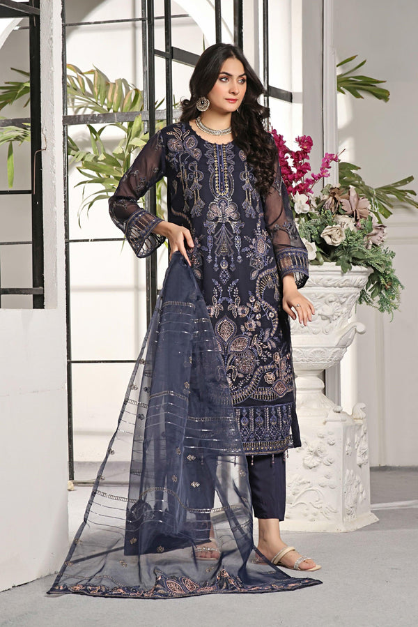 3 PIECE - EMBROIDERED CHIFFON SUIT - PAK FABRICS