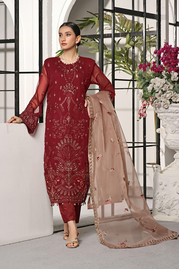 3 PIECE - EMBROIDERED CHIFFON SUIT - PAK FABRICS