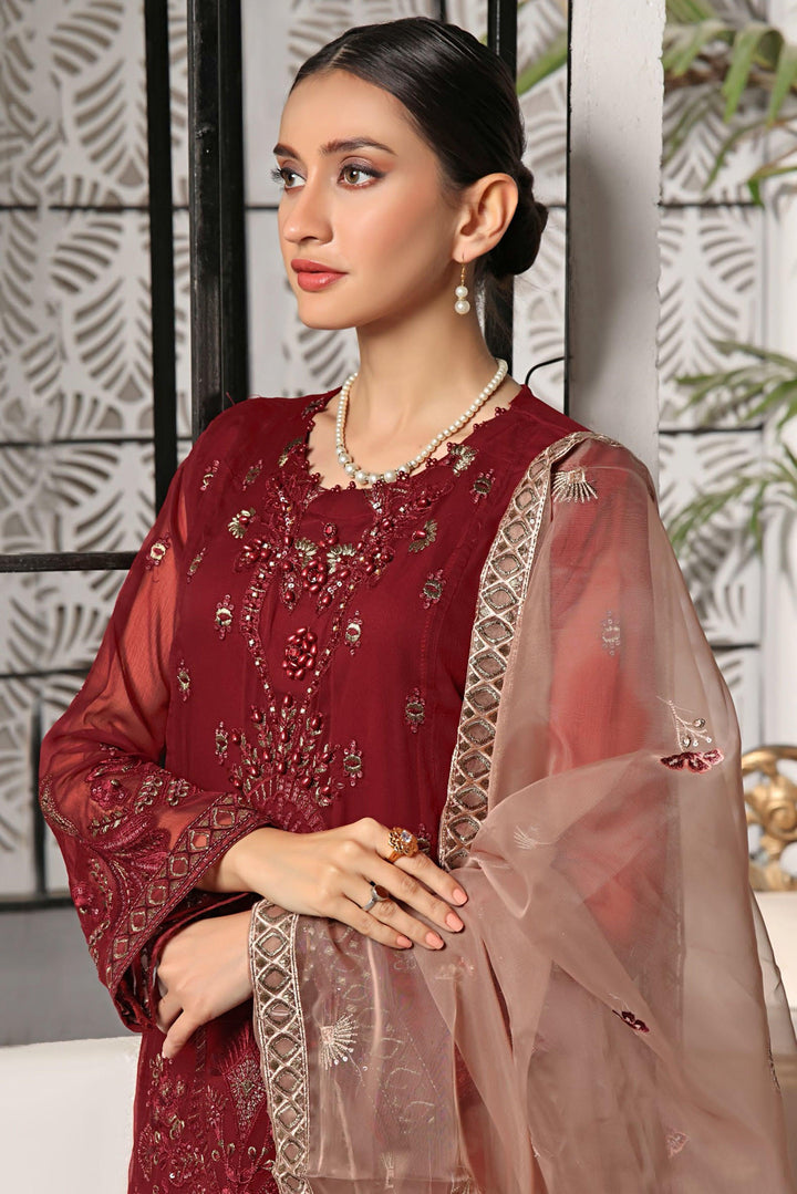 3 PIECE - EMBROIDERED CHIFFON SUIT - PAK FABRICS