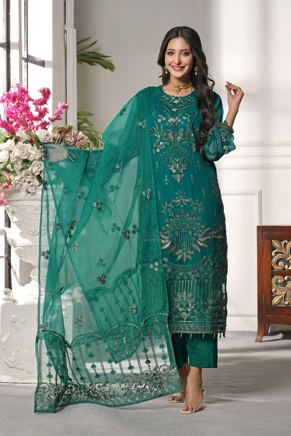 3 PIECE - EMBROIDERED CHIFFON SUIT - PAK FABRICS