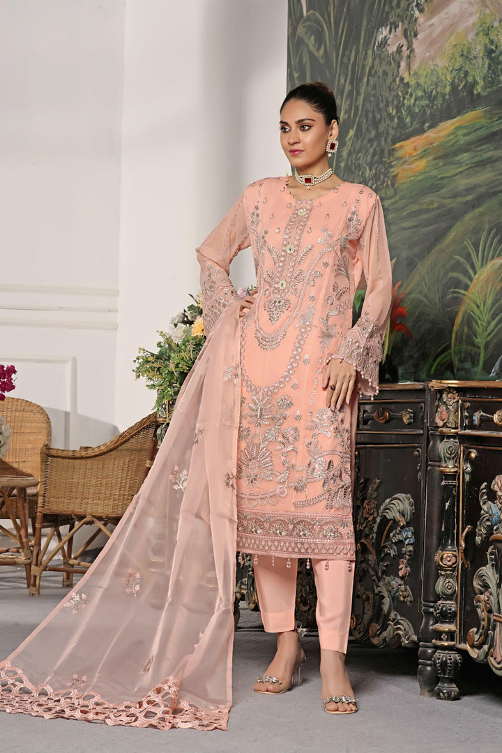 3 PIECE - EMBROIDERED CHIFFON SUIT - PAK FABRICS