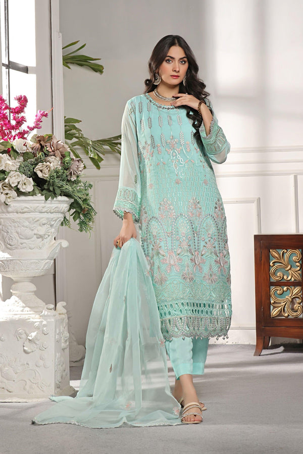 3 PIECE - EMBROIDERED CHIFFON SUIT - PAK FABRICS