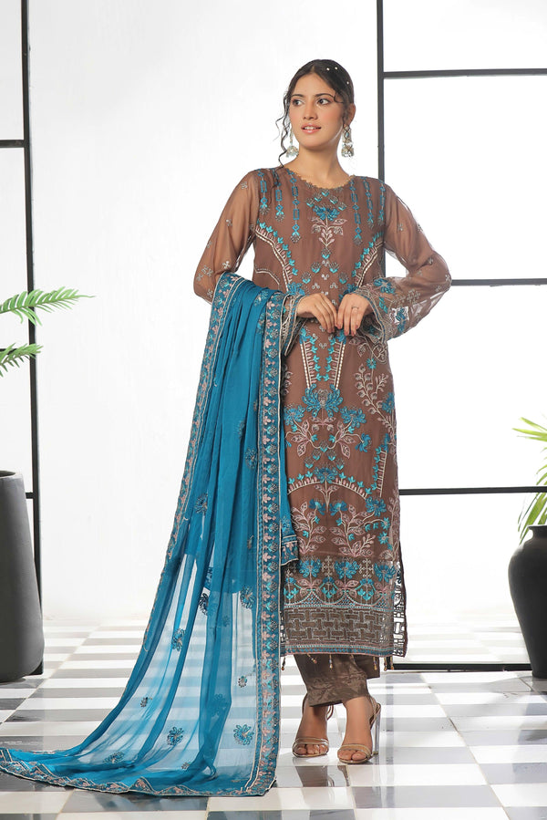 3 PIECE - LUXURY EMBROIDERED CHIFFON SUIT