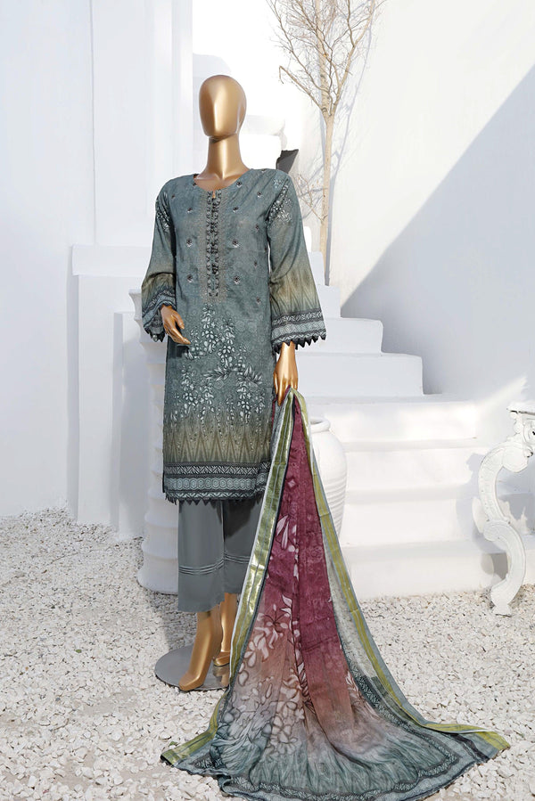 3 PIECE - DIGITAL PRINTED EMBROIDERED LAWN SUIT - PAK FABRICS