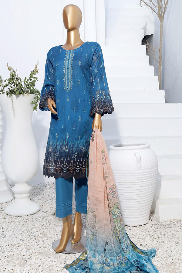 3 PIECE - DIGITAL PRINTED EMBROIDERED LAWN SUIT - PAK FABRICS